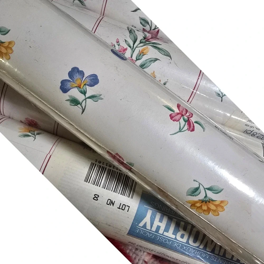 VTG DEADSTOCK Sunworthy Wallpaper Roll Lot No 8 Pre Pasted Scrubbable Vinyl 55sf